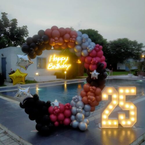 Birthday Decoration With Ring Setup Neon happy birthday