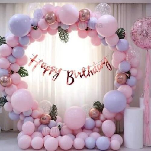 birthday balloon decoration pink and white